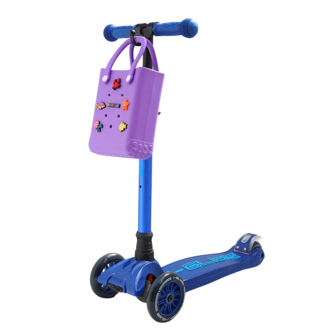 i-Glide 3-Wheel Blue/Blue Scooter with Purple Tote & charms