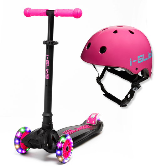 i-Glide 3-Wheel Black/Pink Scooter with Pink Helmet