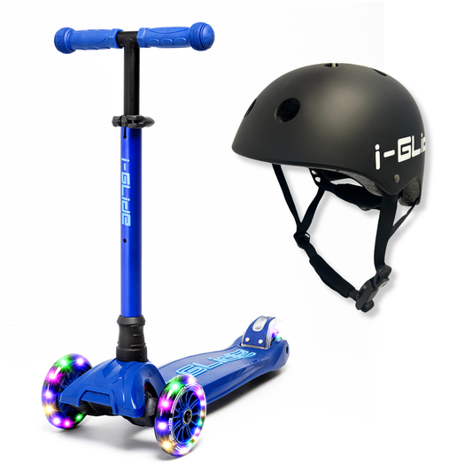 i-Glide 3-Wheel Blue/Blue Scooter with Black Helmet