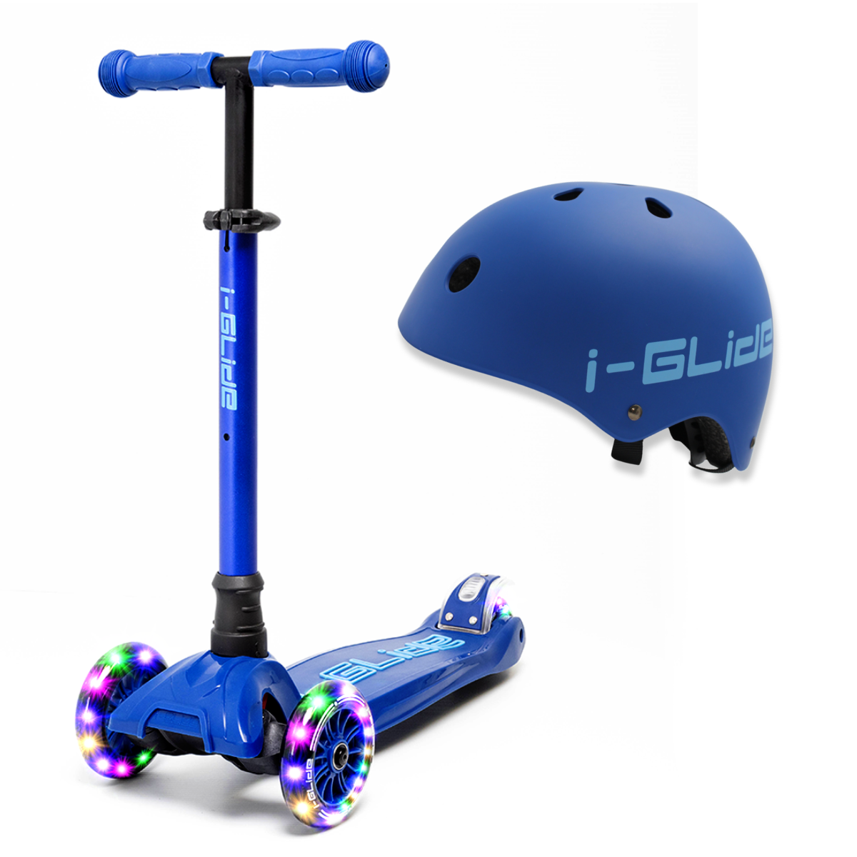 i-Glide 3-Wheel Blue/Blue Scooter with Blue Helmet