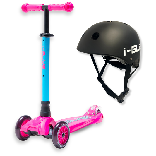 i-Glide 3-Wheel Pink/Aqua Scooter with Black Helmet
