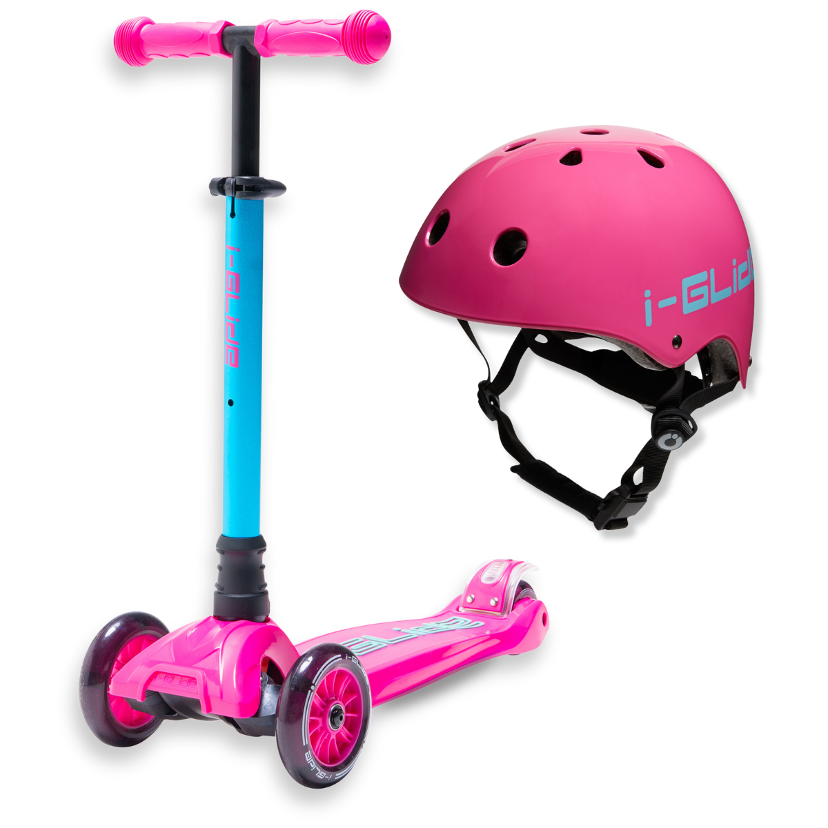 i-Glide 3-Wheel Pink/Aqua Scooter with Pink Helmet