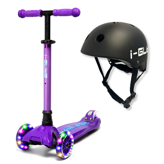 i-Glide 3-Wheel Purple/Blue Scooter with Black Helmet