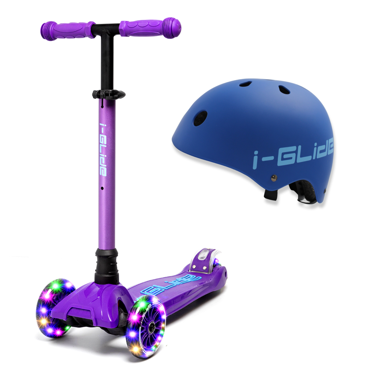 i-Glide 3-Wheel Purple/Blue Scooter with Blue Helmet