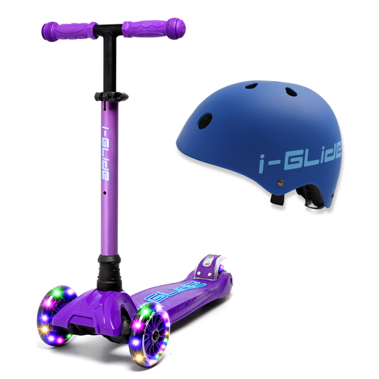 i-Glide 3-Wheel Purple/Blue Scooter with Blue Helmet
