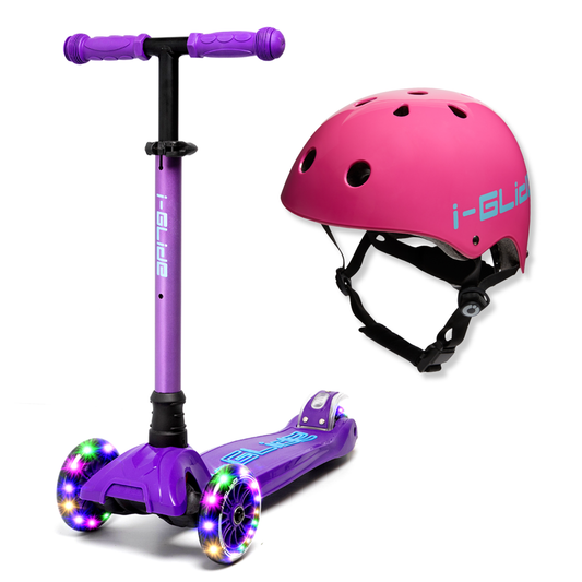i-Glide 3-Wheel Purple/Blue Scooter with Pink Helmet