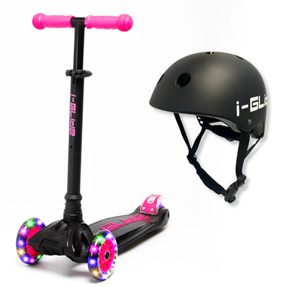 i-Glide 3-Wheel Black/Pink Scooter with Black Helmet