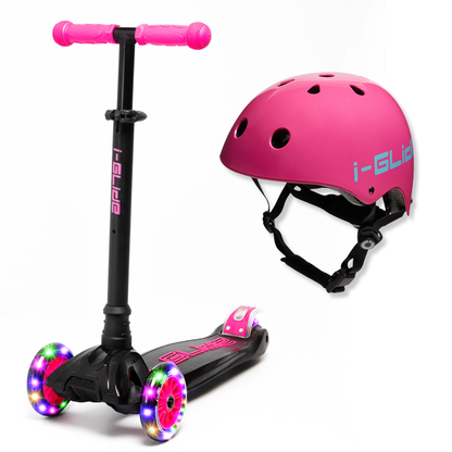i-Glide 3-Wheel Black/Pink Scooter with Pink Helmet
