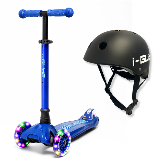 i-Glide 3-Wheel Blue/Blue Scooter with Black Helmet