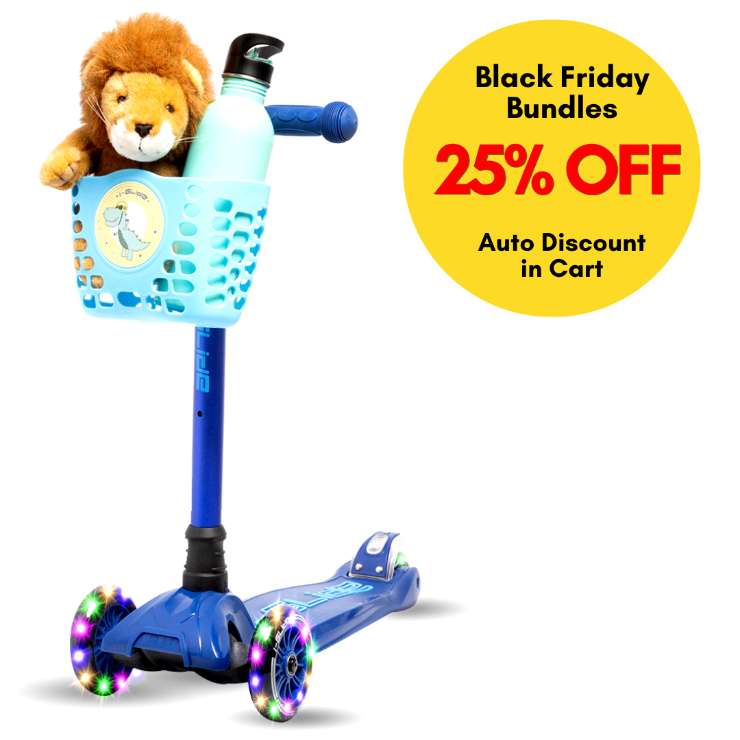 I-GLIDE 3 Wheel Kids Scooter with Basket - Blue/Blue