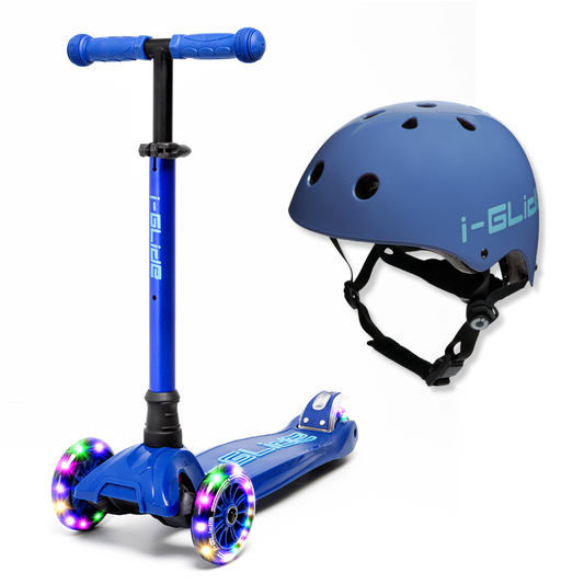 i-Glide 3-Wheel Blue/Blue Scooter with Blue Helmet