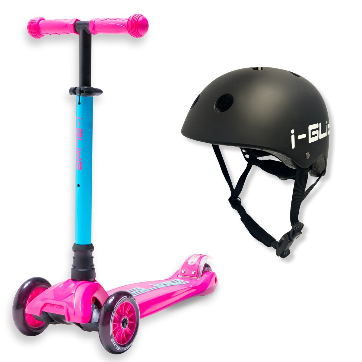 i-Glide 3-Wheel Pink/Aqua Scooter with Black Helmet