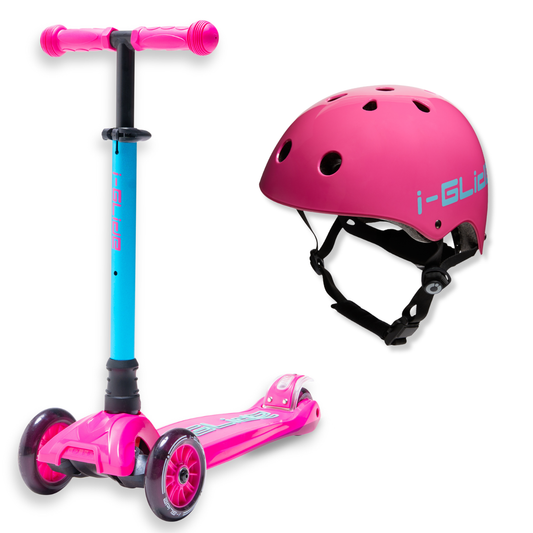i-Glide 3-Wheel Pink/Aqua Scooter with Pink Helmet