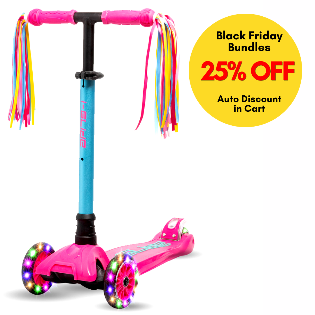 I-GLIDE 3 Wheel Kids Scooter with Ribbons - Pink/Aqua