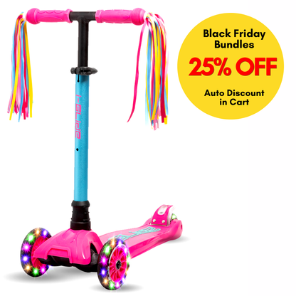 I-GLIDE 3 Wheel Kids Scooter with Ribbons - Pink/Aqua