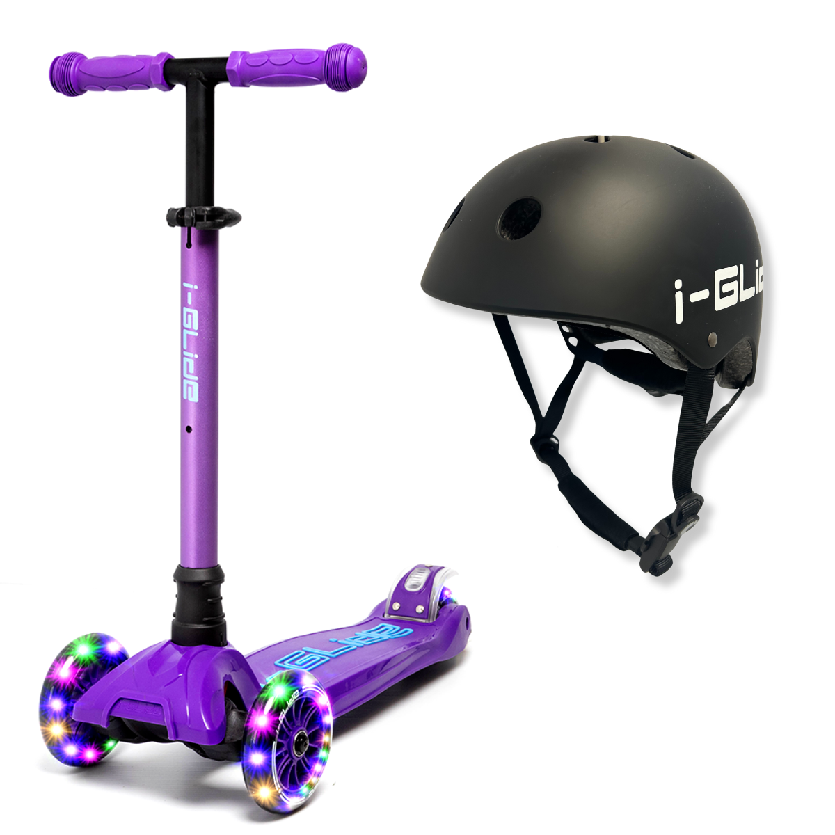 i-Glide 3-Wheel Purple/Blue Scooter with Black Helmet