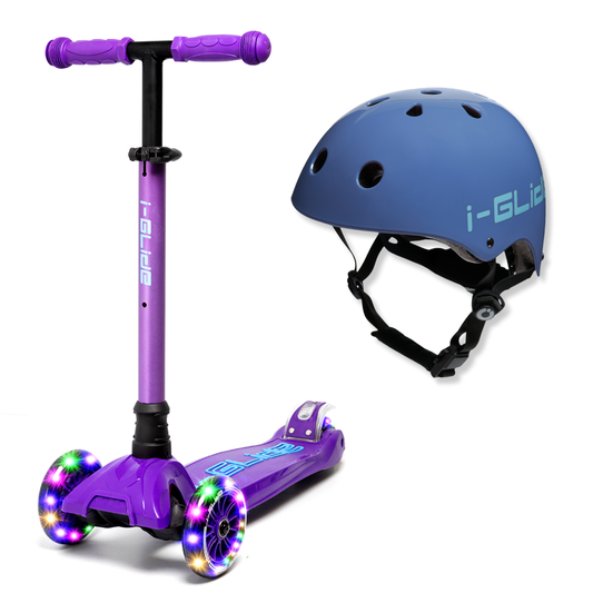 i-Glide 3-Wheel Purple/Blue Scooter with Blue Helmet