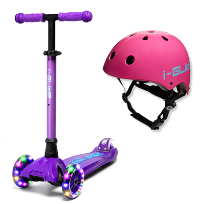 i-Glide 3-Wheel Purple/Blue Scooter with Pink Helmet