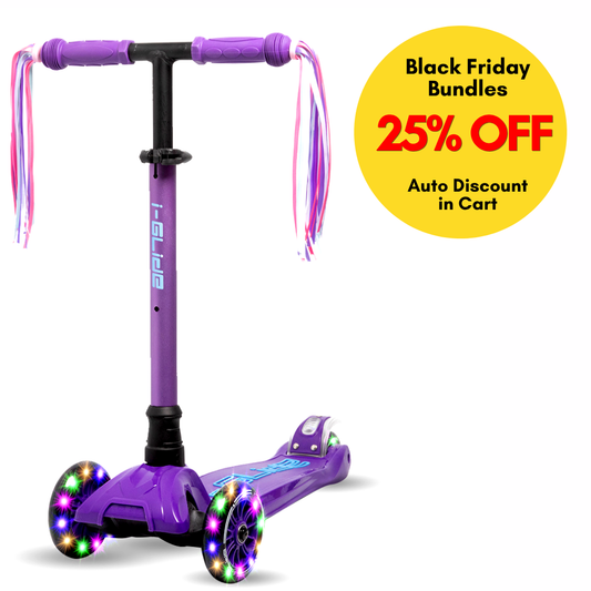I-GLIDE 3 Wheel Kids Scooter with Ribbons - Purple/Blue