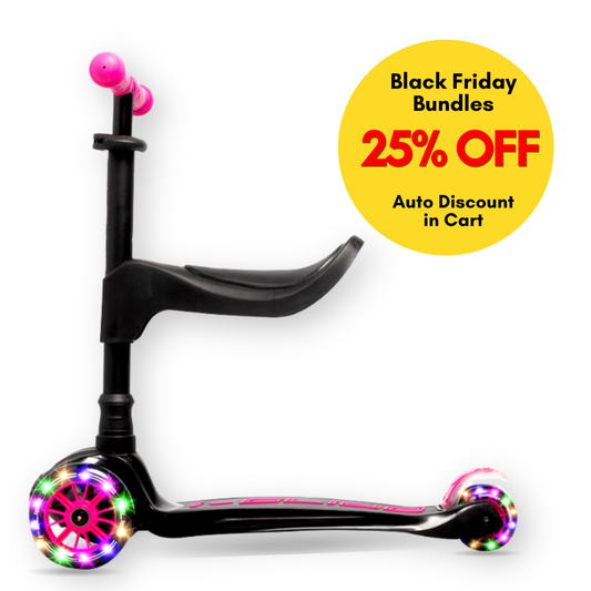 I-GLIDE 3 Wheel Kids Scooter with Toddler Seat - Black/Pink