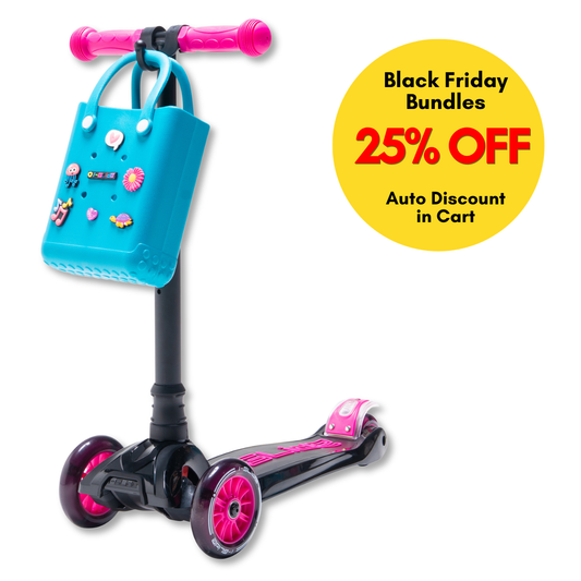 i-Glide 3-Wheel Black/Pink Scooter with Turquoise Tote & charms