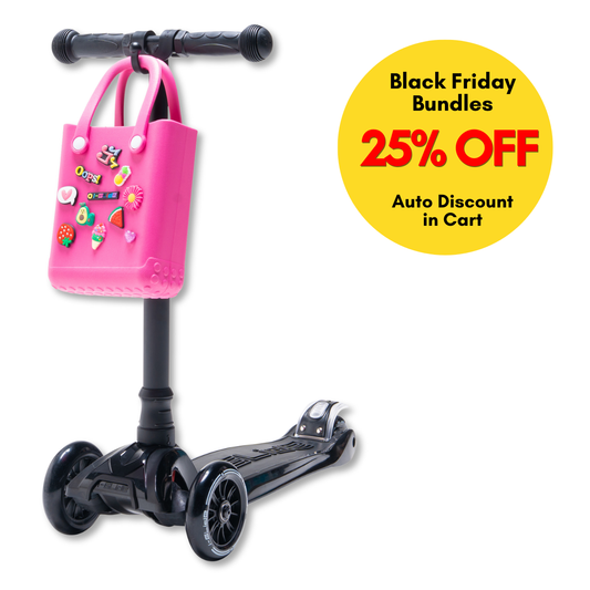 i-Glide 3-Wheel Black Scooter with Pink Tote & charms