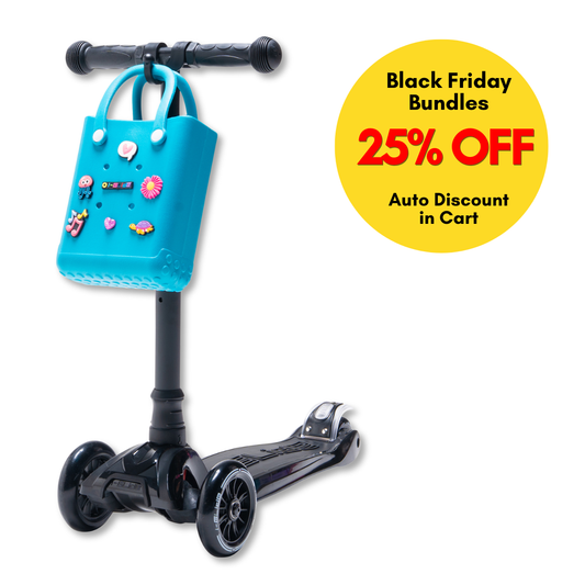 i-Glide 3-Wheel Black Scooter with Turquoise Tote & charms