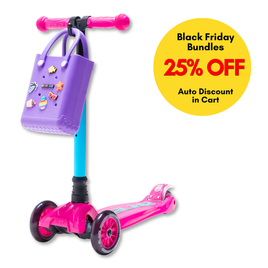 i-Glide 3-Wheel Pink/Aqua Scooter with Purple Tote & charms