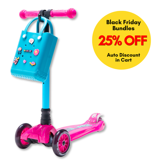 i-Glide 3-Wheel Pink/Aqua Scooter with Turquoise Tote & charms