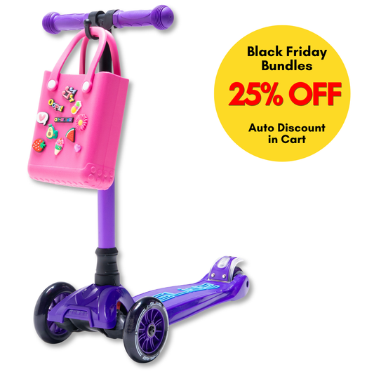 i-Glide 3-Wheel Purple/Blue Scooter with Pink Tote & charms
