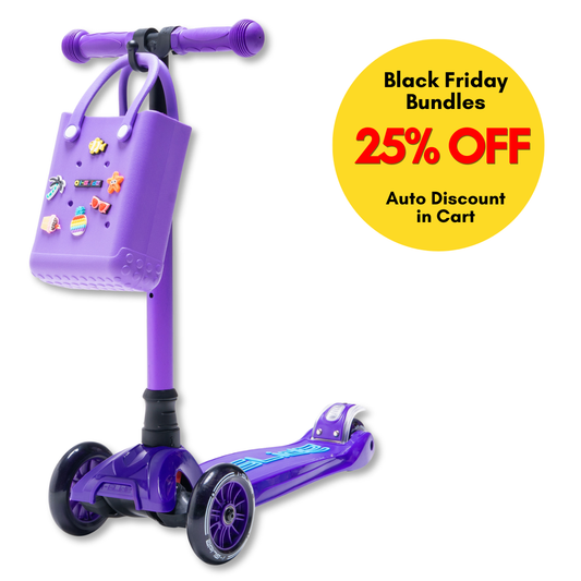 i-Glide 3-Wheel Purple/Blue Scooter with Purple Tote & charms